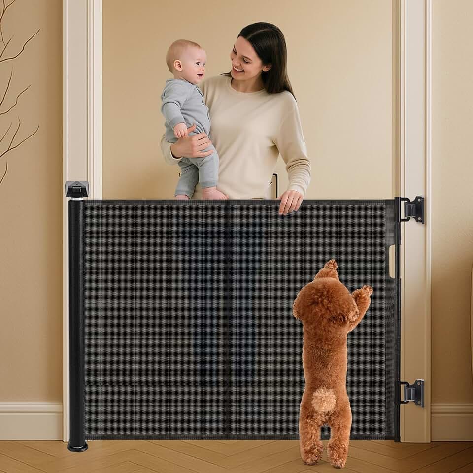 Treppenschutzgitter Ausziehbar für Babys, ausziehbar bis zu 150 cm breites Netz, Treppenschutzgitter Ausziehbar, einziehbare Haustiergitter für Treppen, Türen, Flure, drinnen und draußen