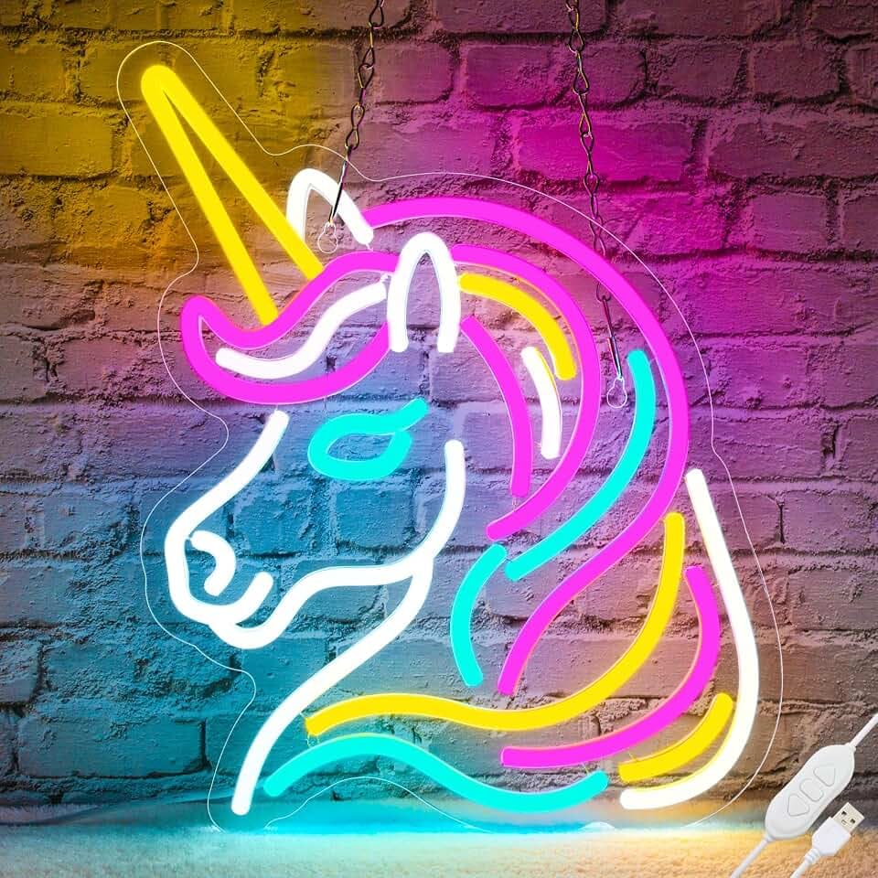 Basaneon Unicorn Neon Sign for Wall Decor, Dimmable Colorful Unicorn Neon Lights for Girls Room, USB Powered Unicorn Led Signs for Bedroom Kids Room, Perfect Gifts Unicorn Lights for Girls(13"*12.6")