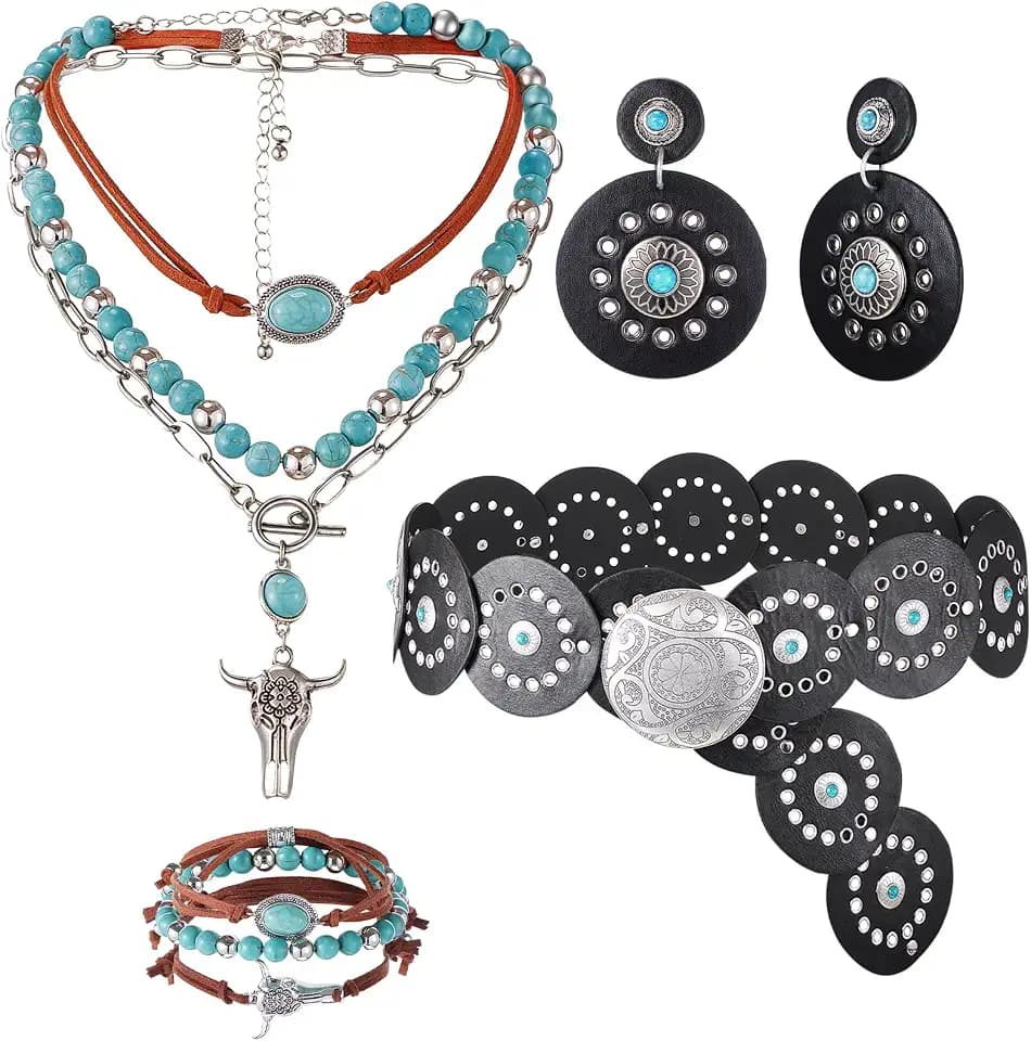 Liliaafar 4 Pcs Western Cowgirl Turquoise Jewelry Set