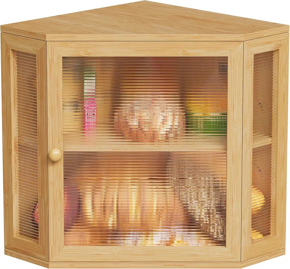 Ecke Brotkasten Bambus, 2 Etagen Brotaufbewahrungsbox 30x30x35cm Natur