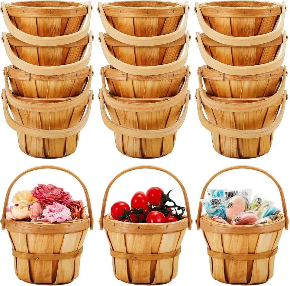 Marsui 15 Pcs Small Wooden Baskets for Berry, 4 x 5.1 Inch, Brown