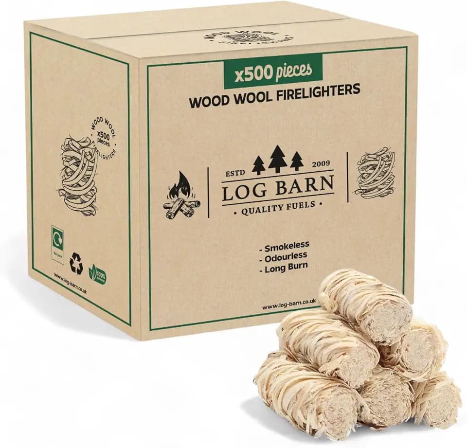 Log Barn Natürliche Anzündwolle - 500 Stück, Öko Anzünder Holzwolle für Holzöfen, Pizzaöfen, offene Feuer, Kaminanzünder und Grillanzünder - Echtes Log Barn Anfeuerholz (500 PC)