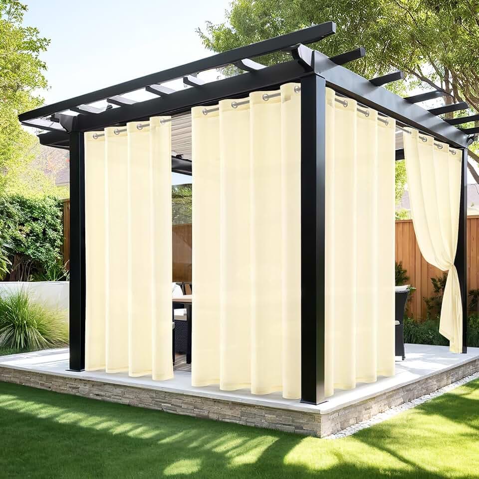 MIULEE Outdoor Vorhang Transparent Wetterfest Außenvorhang mit Ösen Gardinen Voile Wasserdicht Sichtschutz, für Pavillon Terrasse Pergola Balkon Garten, 2er Set, B 132 x H 215cm, Beige