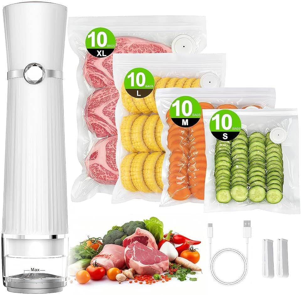 Vacuum Sealer for Food with 40 Bags, 80Kpa Food Sealer for Kitchen