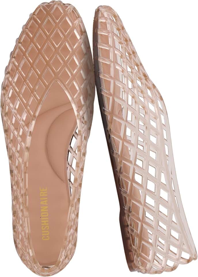 CUSHIONAIRE Siesta Jelly Ballet Flats for Women, Slip On Womens Jelly Shoes