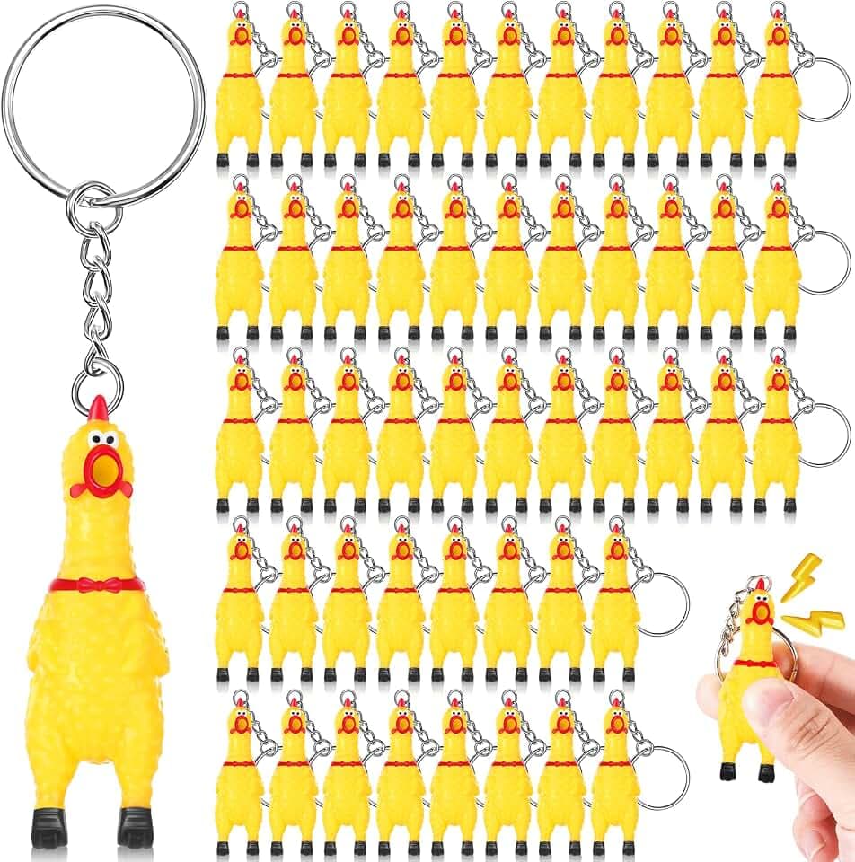 Shappy 24 Pcs 2.4" Mini Rubber Chicken Keychains Yellow
