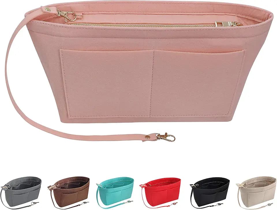 Purse Organizer Insert Felt Purse Insert Bag Organizers Multi Pockets Tote Bag in Bag for Women,Pink-L