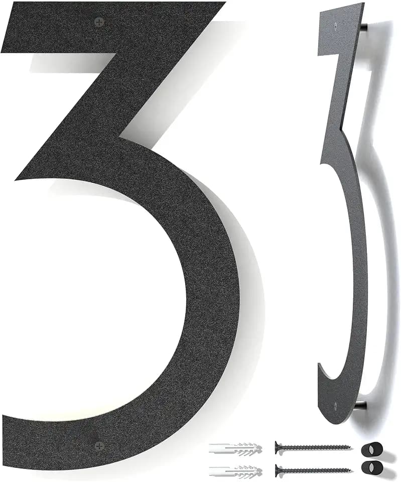 12 Inch Modern Black Coated Floating Metal Numbers for Outside - Rust-Proof, Perfect for Mailbox or House