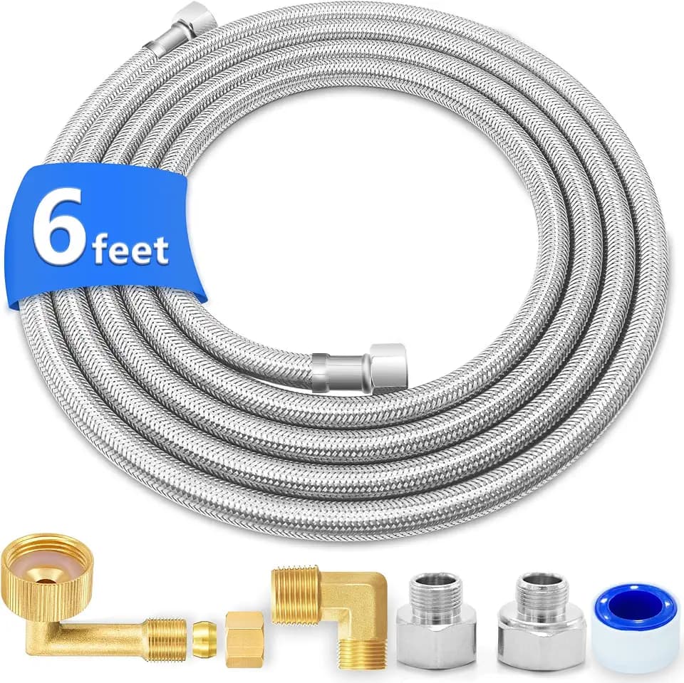 Dishwasher Installation Kit - 6 FT Supply Line with Brass Elbows & Adapters