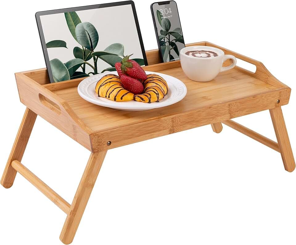 ROSSIE HOME Large Wood Bed Tray – Natural Bamboo, Fits 15.6” Laptops