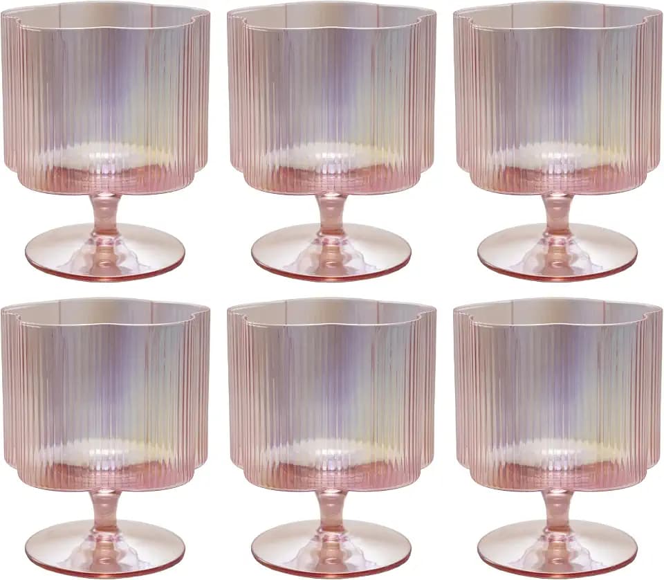 Creative Co-Op 12-oz Flower Shaped Stemmed Wine Glass, Pink, Set of 6