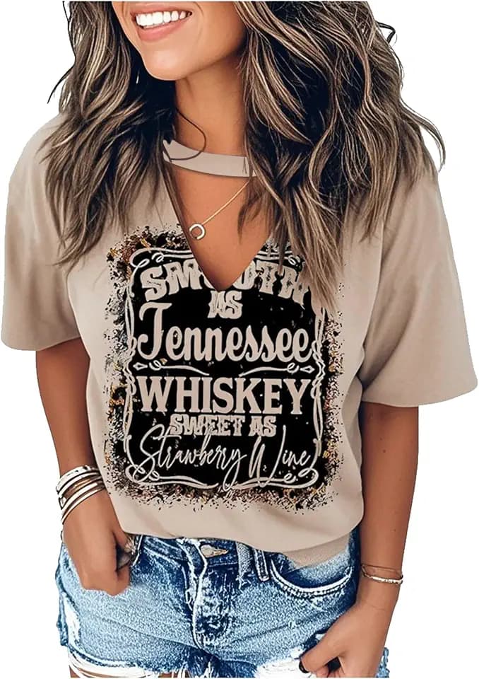 Hollow Out T Shirts for Women Nashville Western Graphic Shirts Country Cowgirls Shirts Casual Short Sleeve V Neck Tops