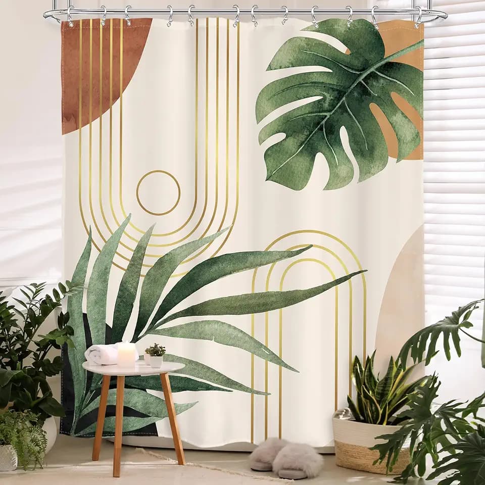 Glawry Boho Shower Curtain Sage Green Mid Century Bathroom Curtain Set