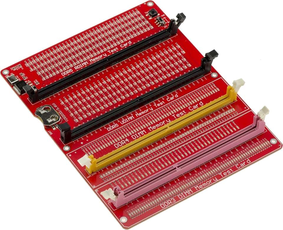 KALEA-INFORMATIQUE Testplatte mit Dioden für DDR-Speicherriegel vom Typ DDR3 DDR4 DIMM und DDR5 RDIMM und UDIMM.