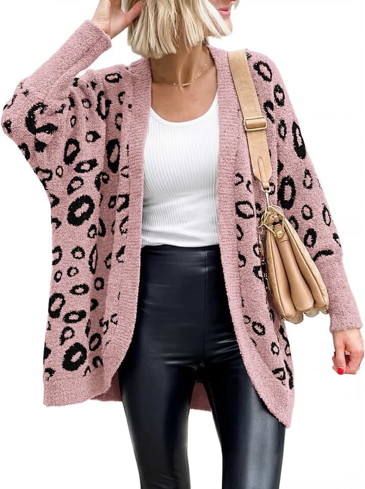 BTFBM Leopard Cardigan for Women Knit Fall Fashion Clothes