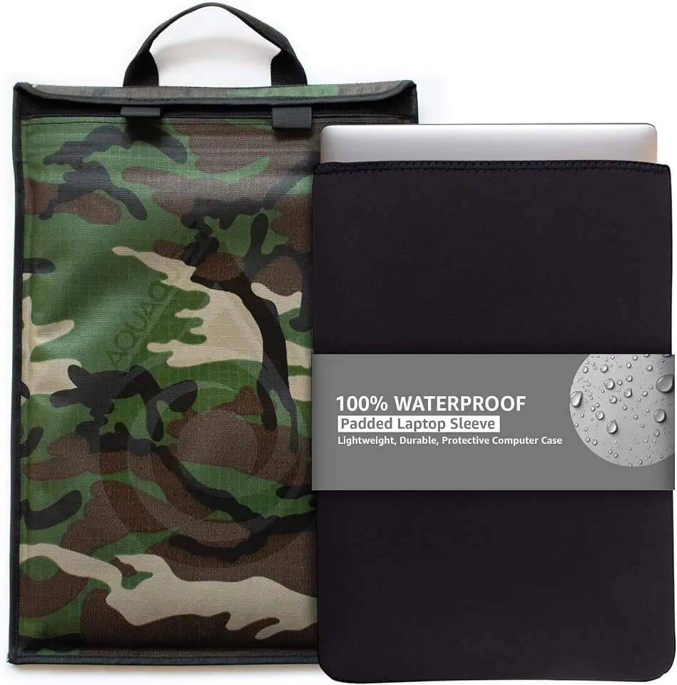 AquaQuest Storm 100% Waterproof Laptop Sleeve – Lightweight Ripstop Nylon Case, Welded Seams and Removable 5 mm Neoprene Liner – 17 in – Camo – Fits up to 16.25 × 11.75 in