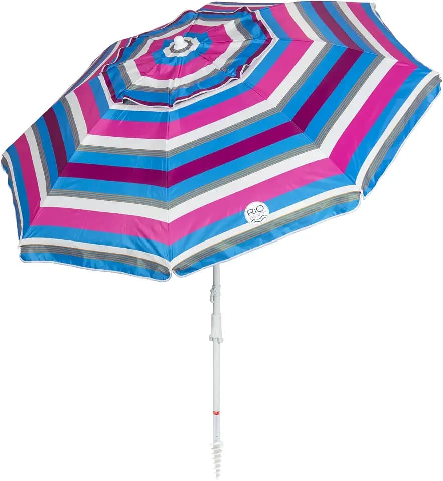 Rio Brands Beach Umbrella with Integrated Sand Anchor, Multi, 7 ft Canopy