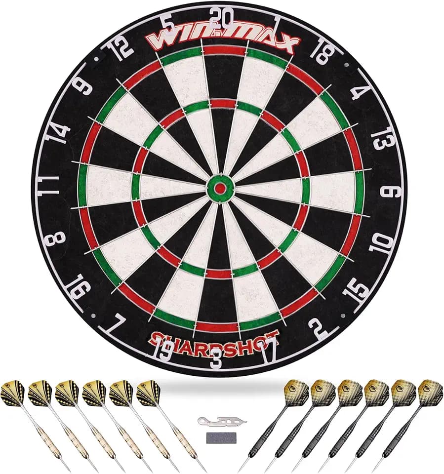 WIN.MAX Dart Board - Bristle Steel Tip Dartboard with 12 Metal Darts