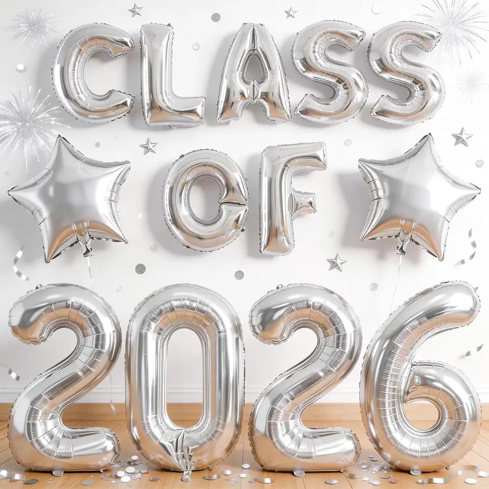 Silver Class Of 2026 Balloons 32/18/16 Inch Graduation Balloons Class of 2026 Decorations Silver Star Foil Balloons for Grad High School College Prom Graduation Sign Party Decorations Supplies