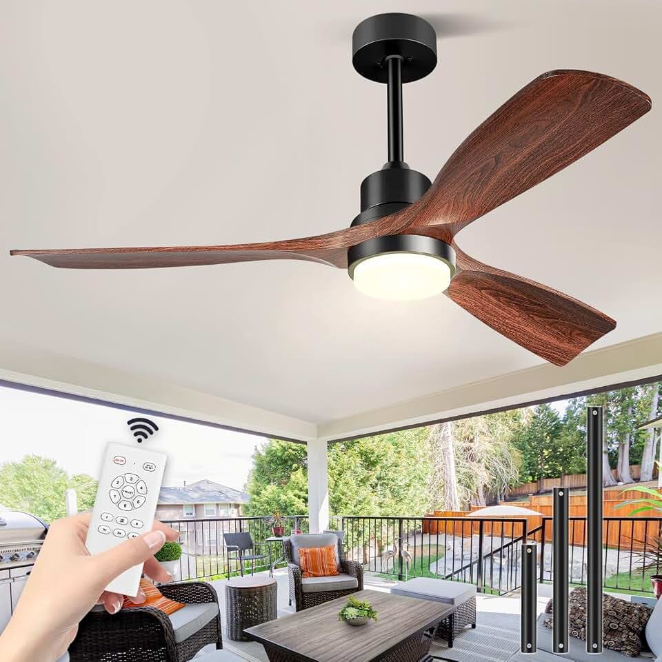 60 Inch Ceiling Fans with Lights and Remote, 3 Wood Blades Indoor/Outdoor