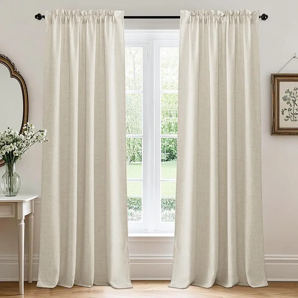 RYB HOME Linen Textured Semi Sheer Curtains 63 inches Long for Living Room
