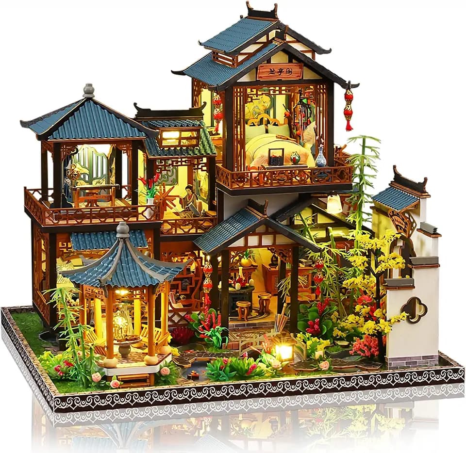 Cuteefun DIY Miniatur Puppenhaus Kit mit LED Licht -Blumengarten
