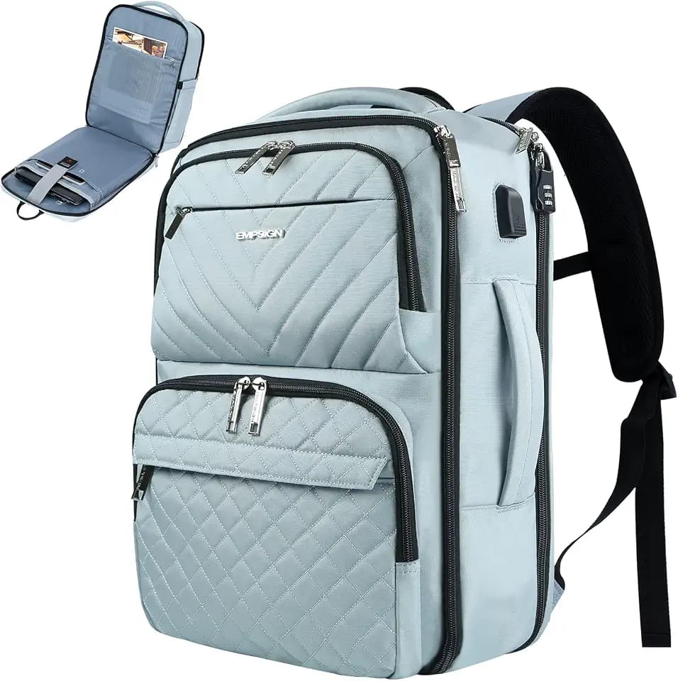 EMPSIGN Travel Backpack Women, Large Carry On Backpack 17 inch, Light Blue