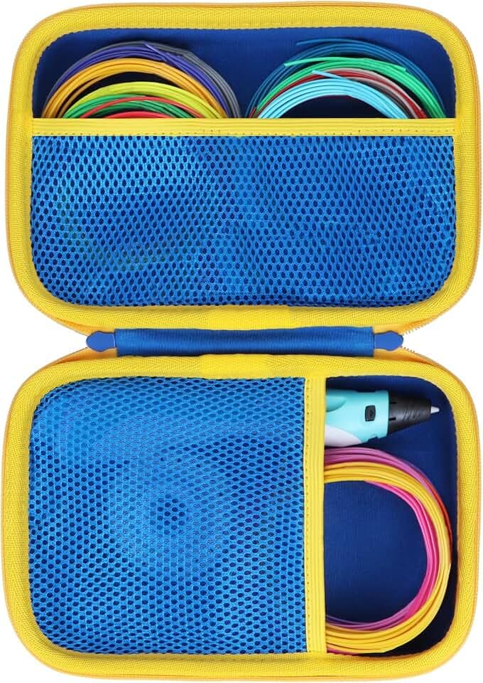 Lebakort Hard Case Compatible with SCRIB3D P1 Advanced / MYNT3D Super Professional Printing / 3Doodler Pro / 3Doodler Flow / PIKA3D PRO 3D Printing Pen (Blue + Yellow Case)
