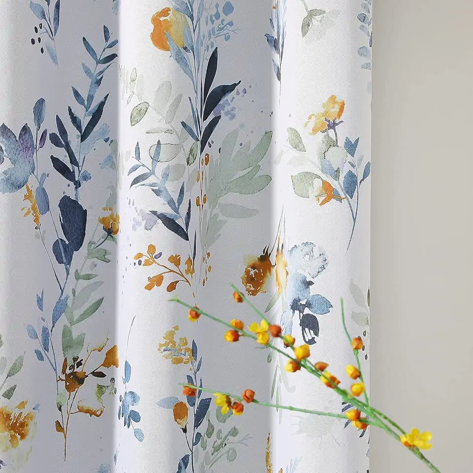 MYSKY HOME Floral Blackout Curtains 102 inch Long 2 Panels Yellow and Blue