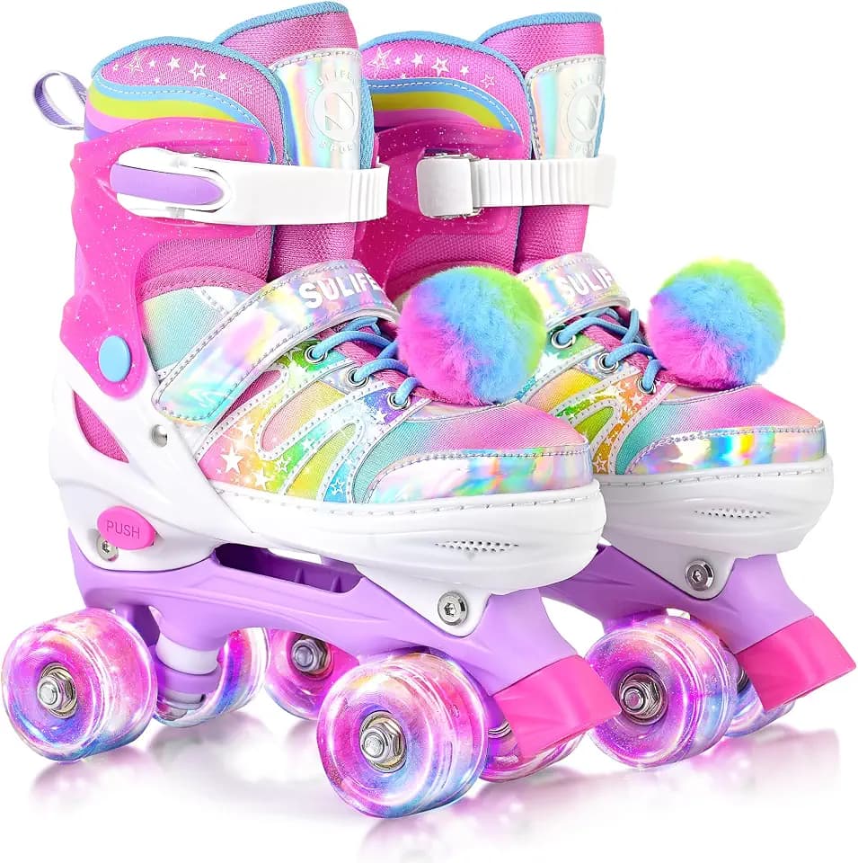 SULIFEEL Rainbow Tie‑Dye Adjustable Roller Skates Girls Kids Pink Purple
