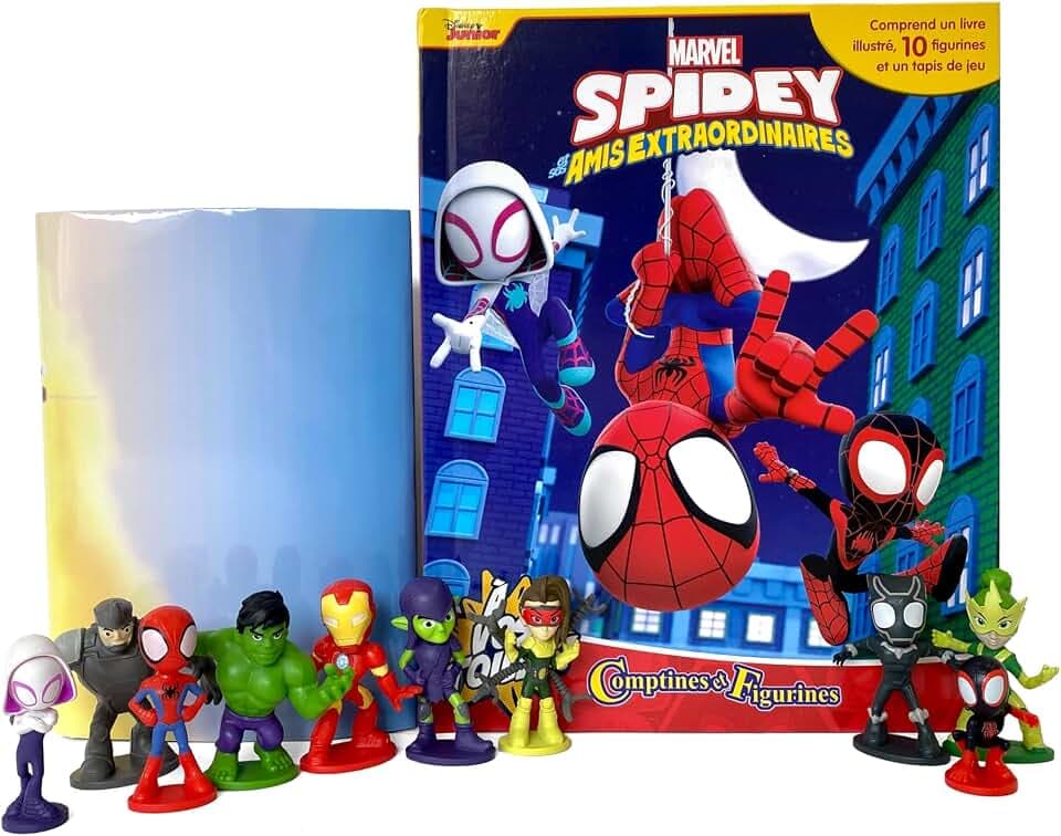 Marvel Spidey et Ses Amis Extraordinaires Comptines et Figurines - Livre illustré, 10 figurines, tapis de jeu