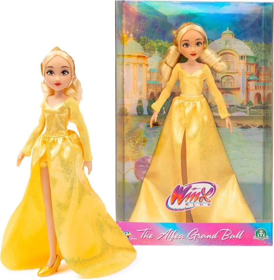 Winx Club Grand Ball Puppe – Stella im funkelnden goldenen Kleid mit Tiara – voll bewegliche Mode-Fee – offizielles Winx-Sammlerstück für Mädchen – Abschlussball-Outfit ab 4 Jahren
