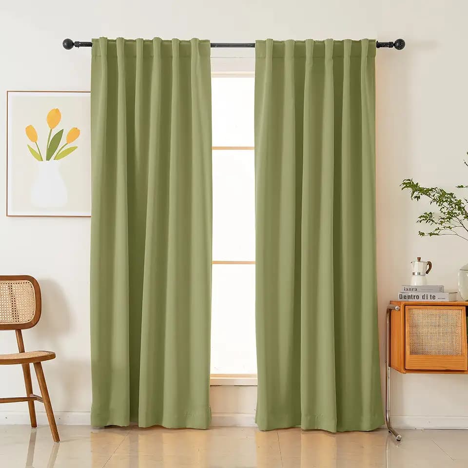 Pickluc Blackout Curtains 96 Inches Long 2 Panels, Black Out Drapes for Bedroom or Living Room, Back Tab and Rod Pocket Top, Set of Two, 52" Wide and 96" Length, Sage Green.
