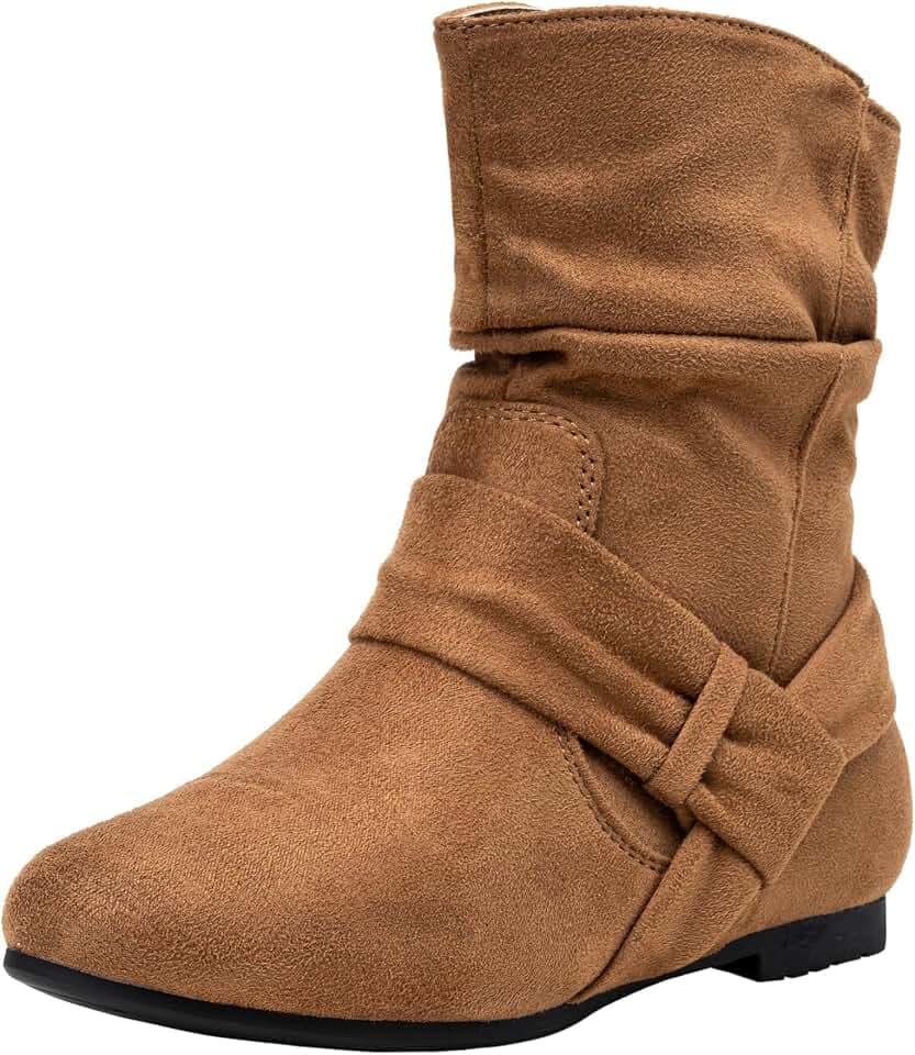 Vepose Women's Slouch Ankle Boots, Flat Low Heel Side Zip Booties 939A