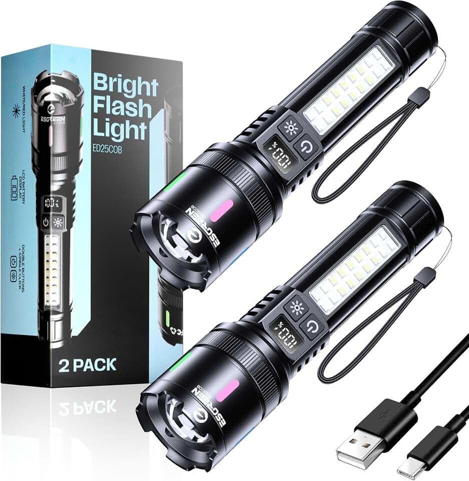 Esgreen Bright LED Rechargeable Flashlight High Lumen 20000 6 Inch - 2 Pack