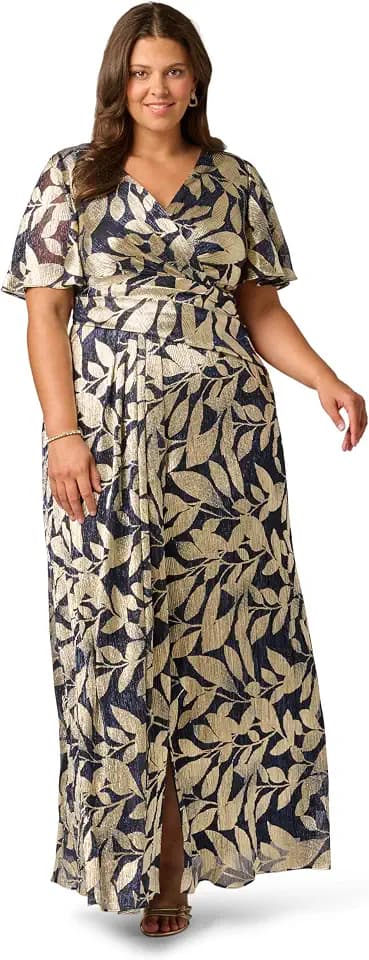 Adrianna Papell Foil Leaf Draped Gown