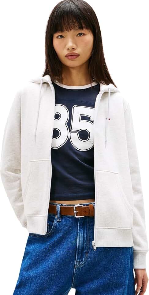 Tommy Jeans Damen Hoodie mit Reißverschluss Zip Thru mit Kapuze