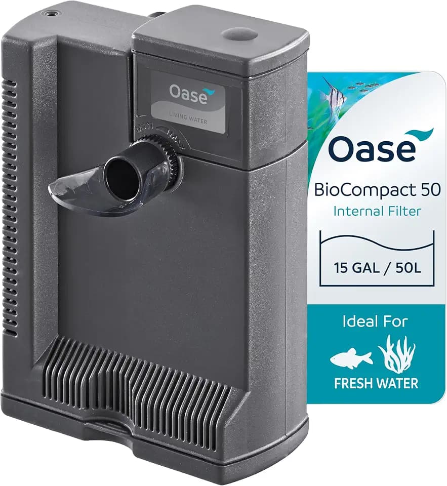 Oase BioCompact 50 Internal Filter for Aquariums – Compact, Discreet Multi-Stage Filtration – Adjustable Flow, Ideal for Small Freshwater Tanks and Paludariums up to 15 Gallons