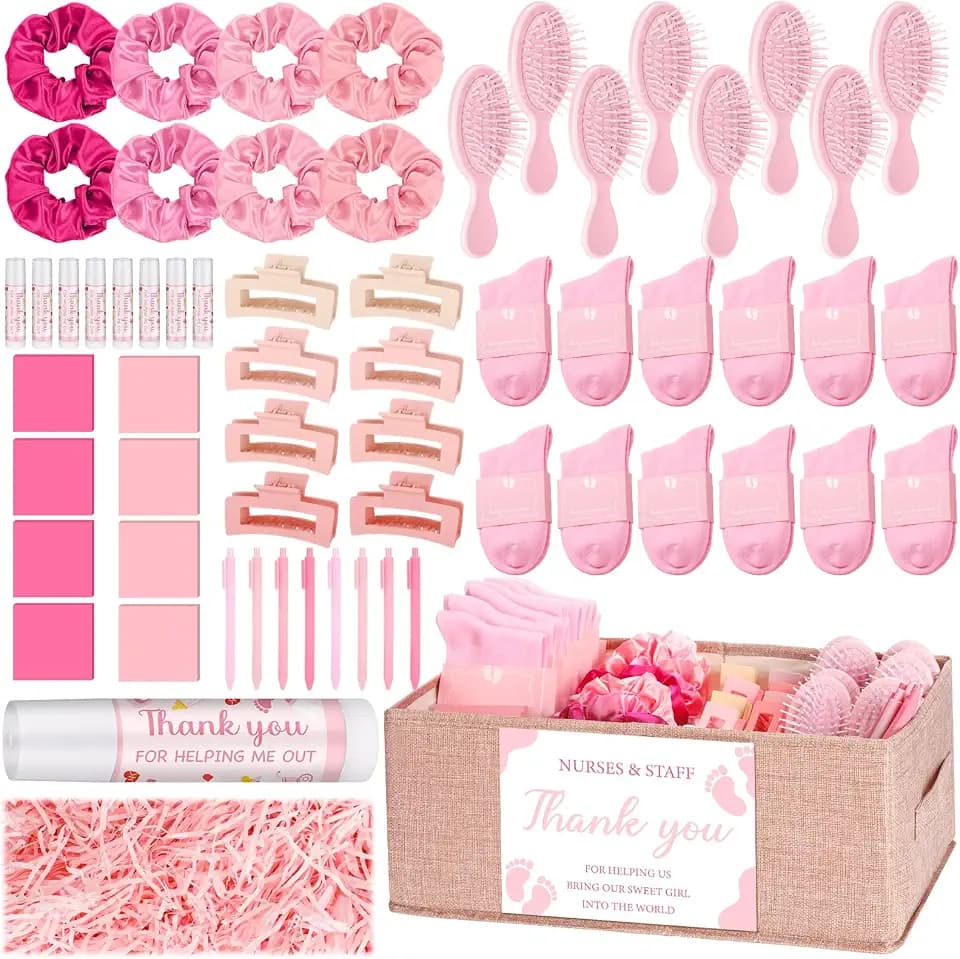 59 Pcs Labor and Delivery Nurse Gift Basket Stuff Nurse Gift, Pink