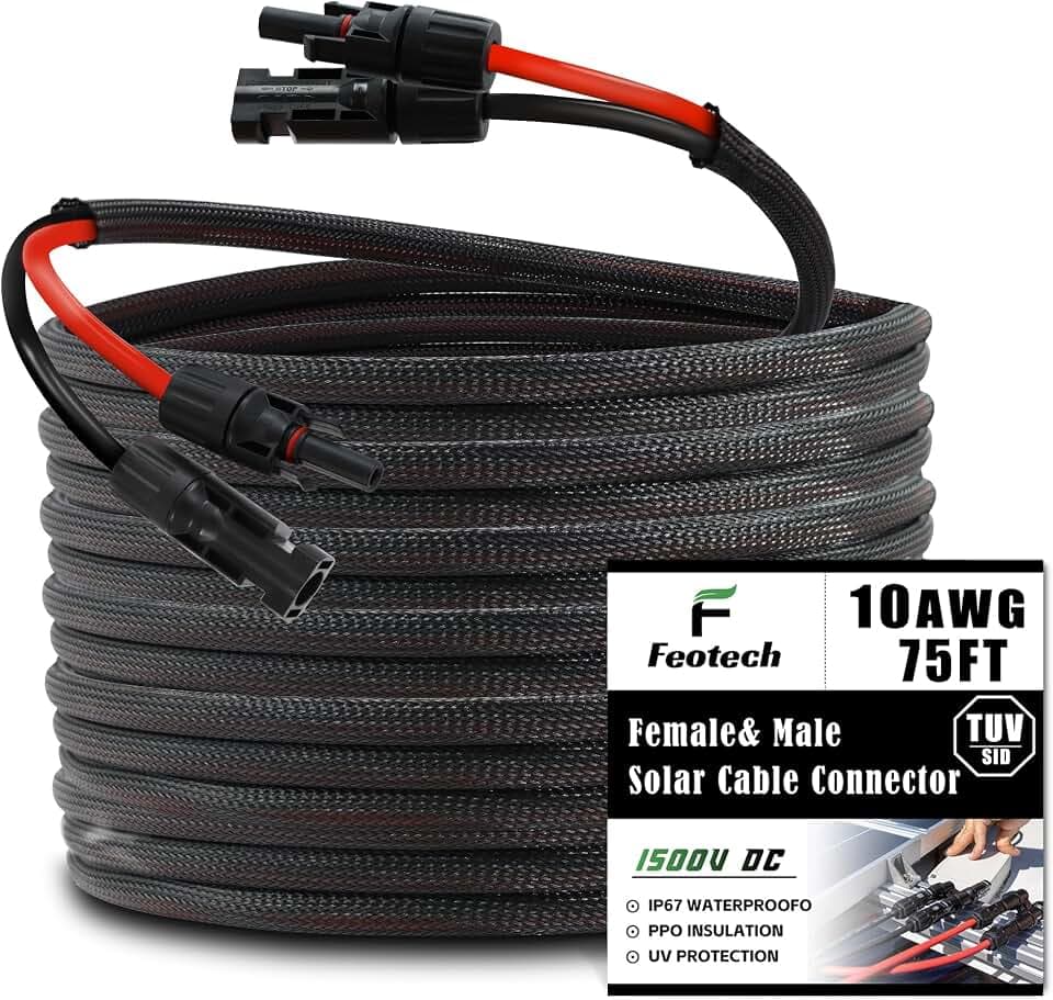 Twin Wire 75FT Solar Extension Cable - 10AWG(6mm²) Solar Panel Connector, with 6 Pairs-IP67-Male/Female Solar connectors for Outdoor Automotive RV Boat Marine Solar Panel- Incl Wire Stripper