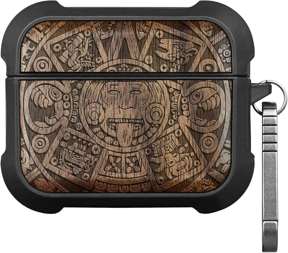 Carveit Solid Wood Case for AirPods Pro 3, The Maya Calendar, Walnut