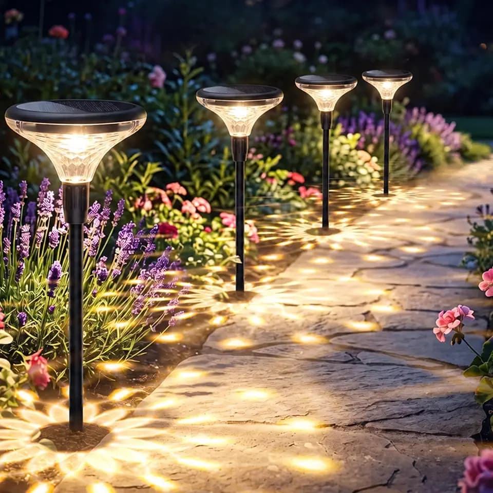 Solarlampen für Außen Garten, Solarleuchten mit 2 Projektionsmodi (Konstant/Atmen), Warmweiß, 10-12h Leuchtdauer, Lichtsteuerung, Schalter, IP65 Wasserdicht Gartendeko für Rasen Wege Terrasse (4)