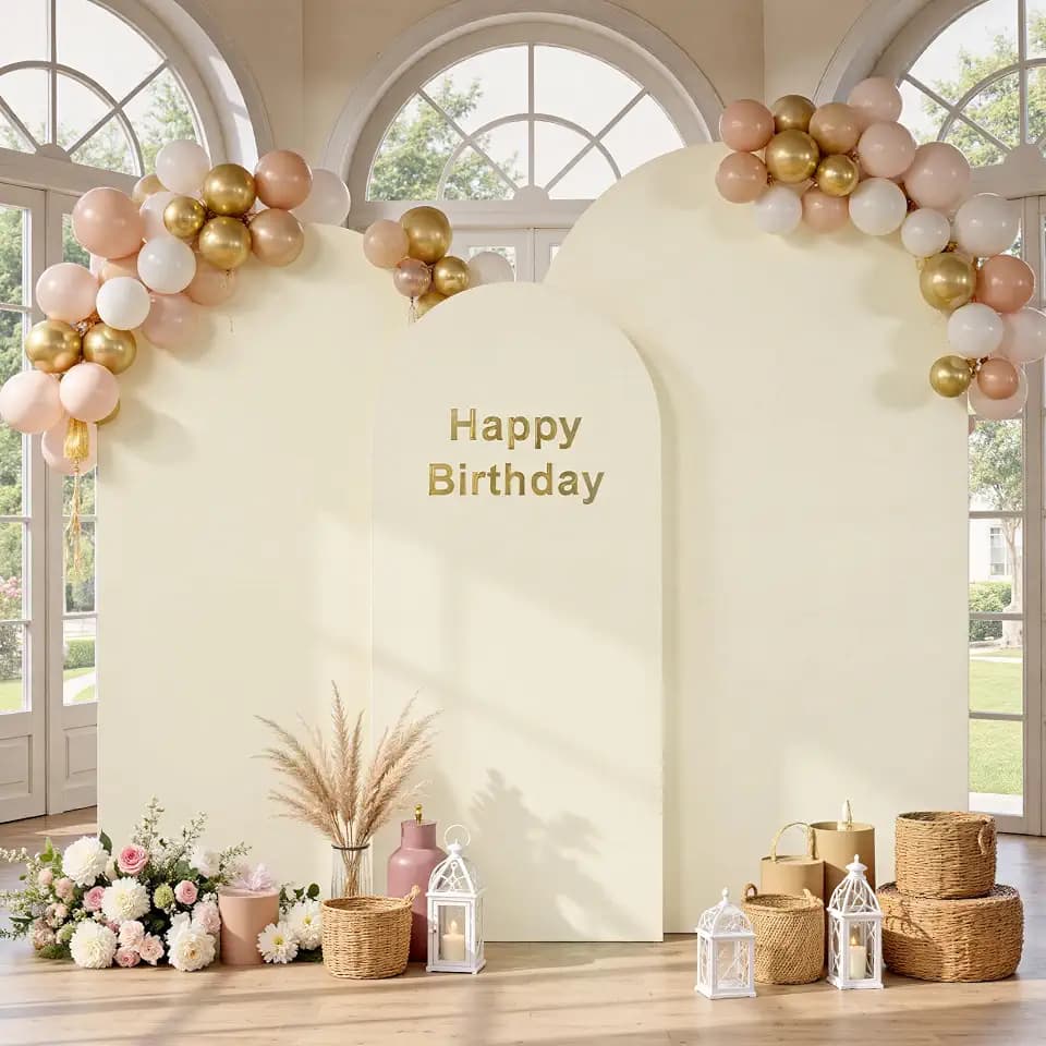 Ivory Arch Backdrop Cover Set of 3 (7.2ft, 6.6ft, 6ft), Double-Sided Spandex Chiara Arch Frame Covers, Wrinkle-Free Low-Transparency Fabric for Wedding Birthday Party Decor (No Stand)