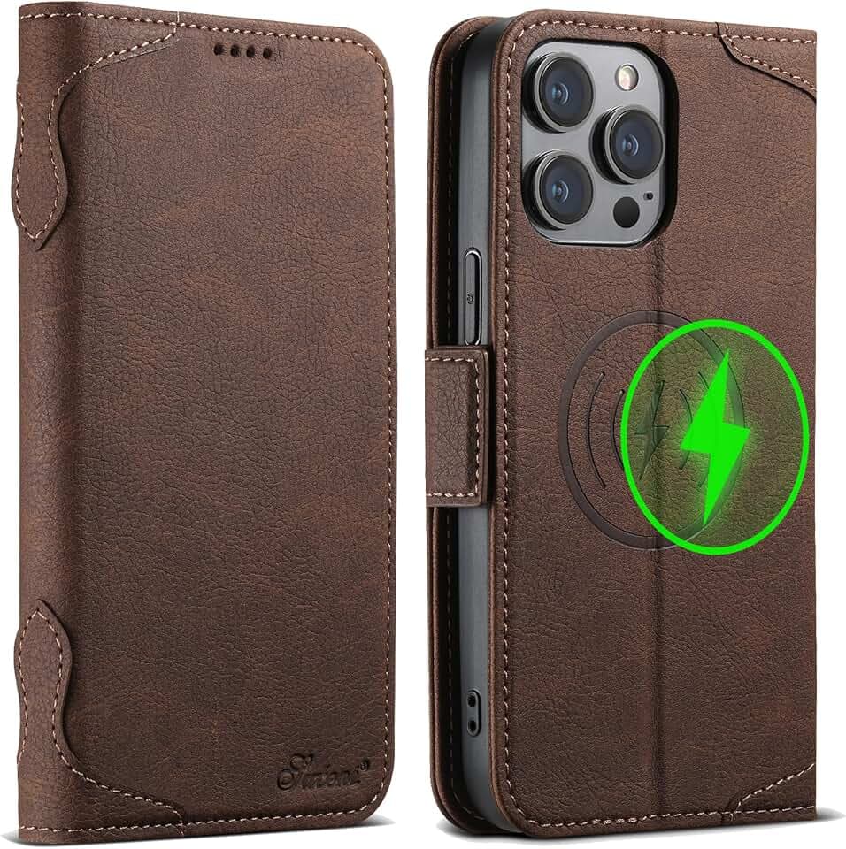 SINIANL for iPhone 15 Pro Max Wallet Case Compatible with MagSafe, Brown