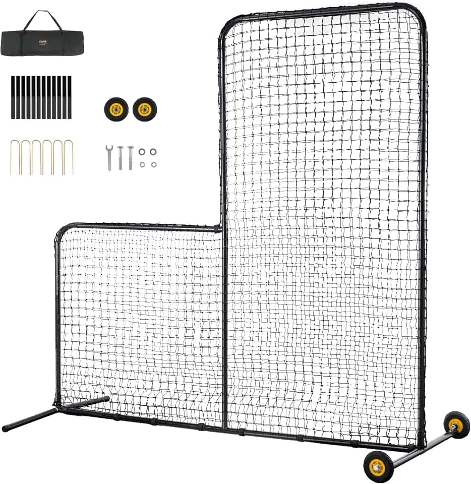 VEVOR Batting Screen - Baseball & Softball Protector with Carry Bag & Ground Stakes, Pitching Net for Pitchers Protection