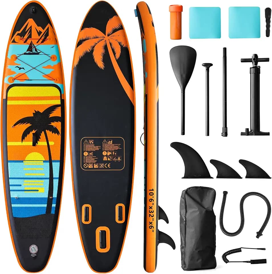 Inflatable Stand Up Paddle Board 320cm,SUP Board Set mit Zubehör, UV-beständig, hohe Stabilität bis 200kg, mit Pumpe, Rucksack & Paddel, für Anfänger & Fortgeschrittene