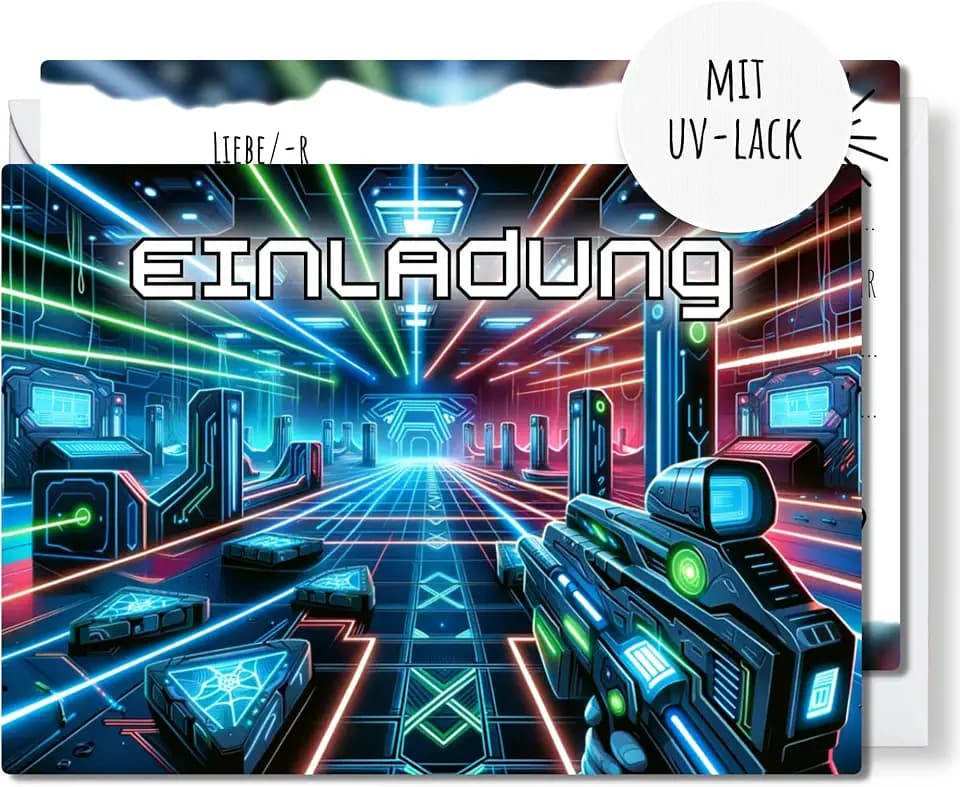 12x Einladungskarten Kindergeburtstag Mädchen & Jungen Lasertag