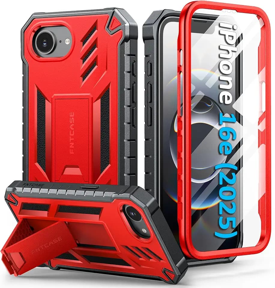 FNTCASE for iPhone 16e Case, with Built-in Screen Protector, with Kickstand
