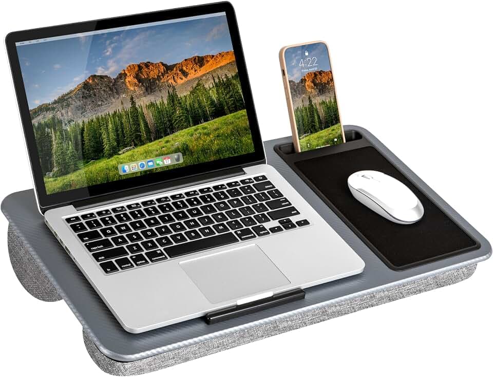 LAPGEAR Home Office Lap Desk – Silver Carbon, Fits 15.6” Laptops