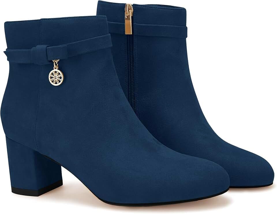 Coutgo Women's Ankle Boots Chunky Block Low Heel Vintage Tie Knot Booties Shoes with Side Zipper